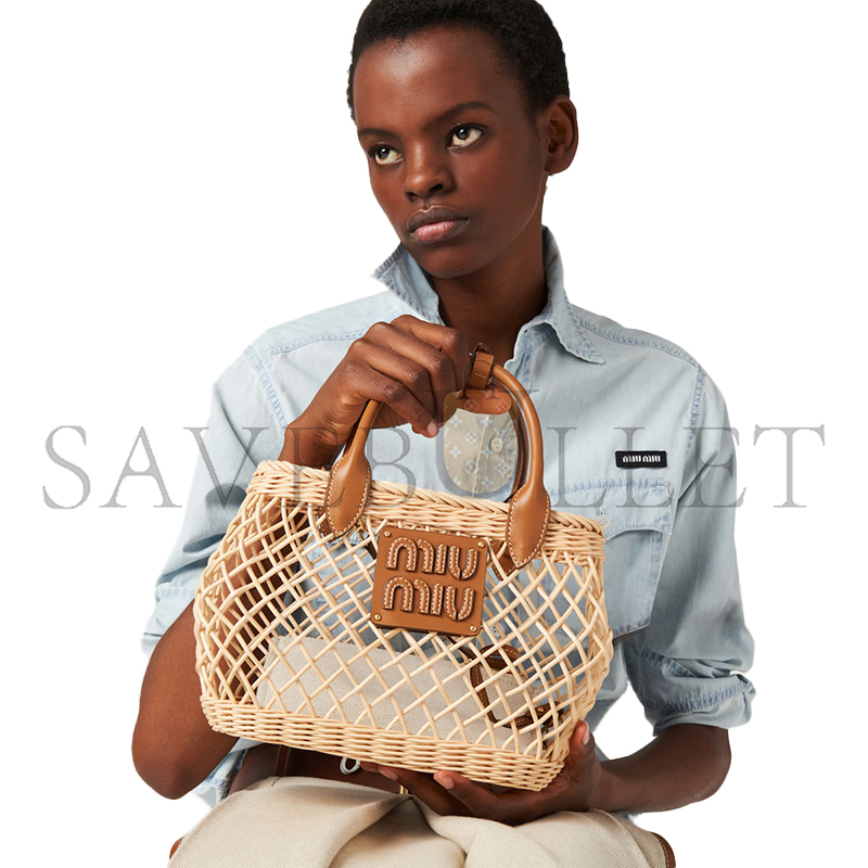 M1v M1v woven fabric handbag with leather trim 5ba286 (23.5*18*9cm)